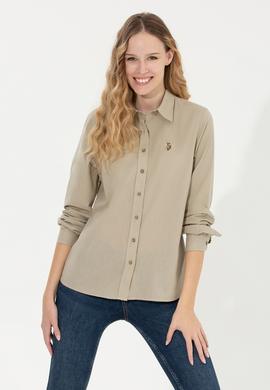Kadın Haki Uzun Kollu Basic Gömlek - 50246464134