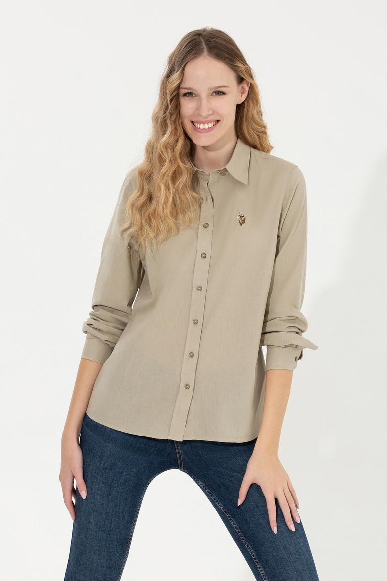 Kadın Haki Uzun Kollu Basic Gömlek - 50246464134