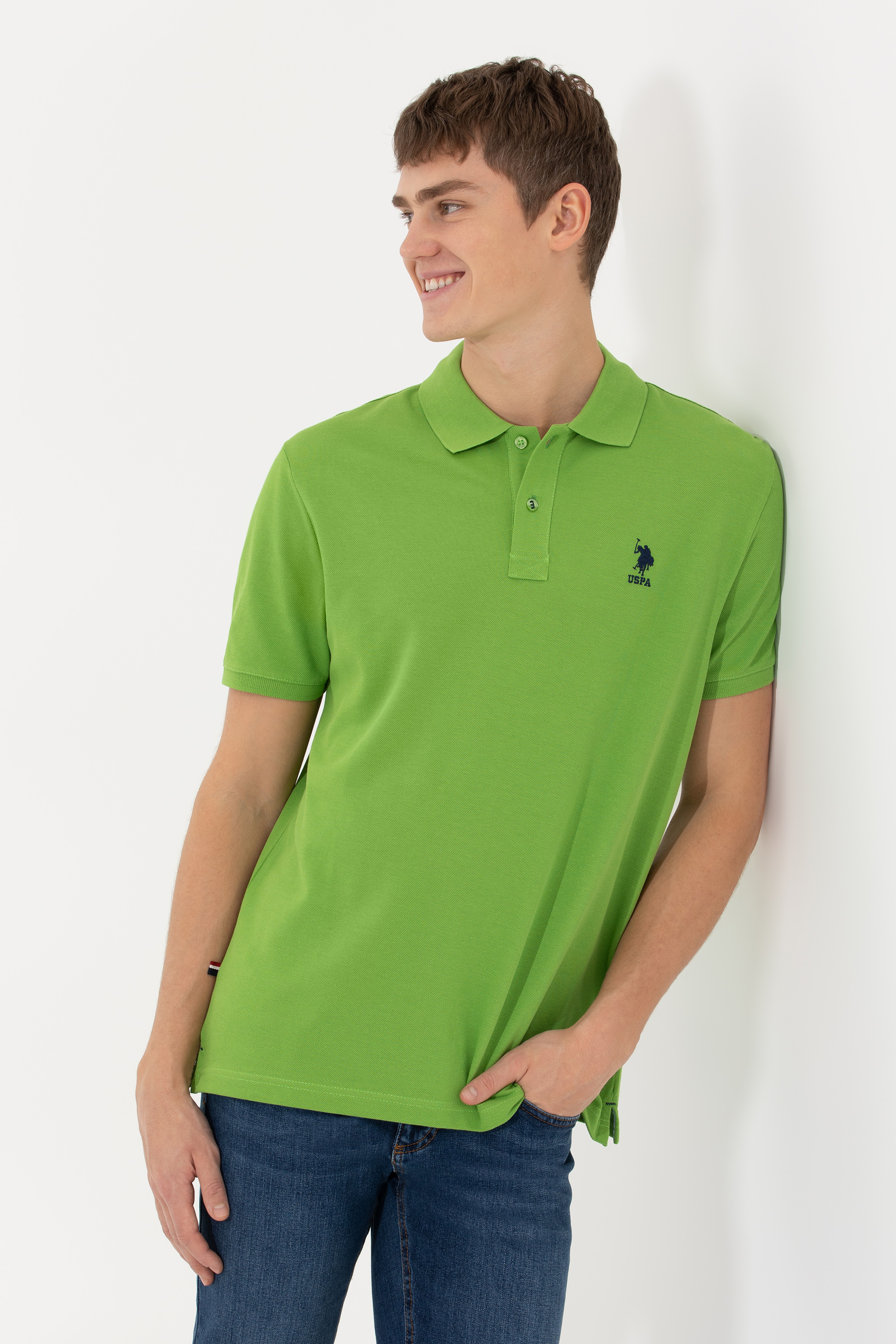 Erkek Yeşil Polo Yaka T-Shirt Basic - Image 1