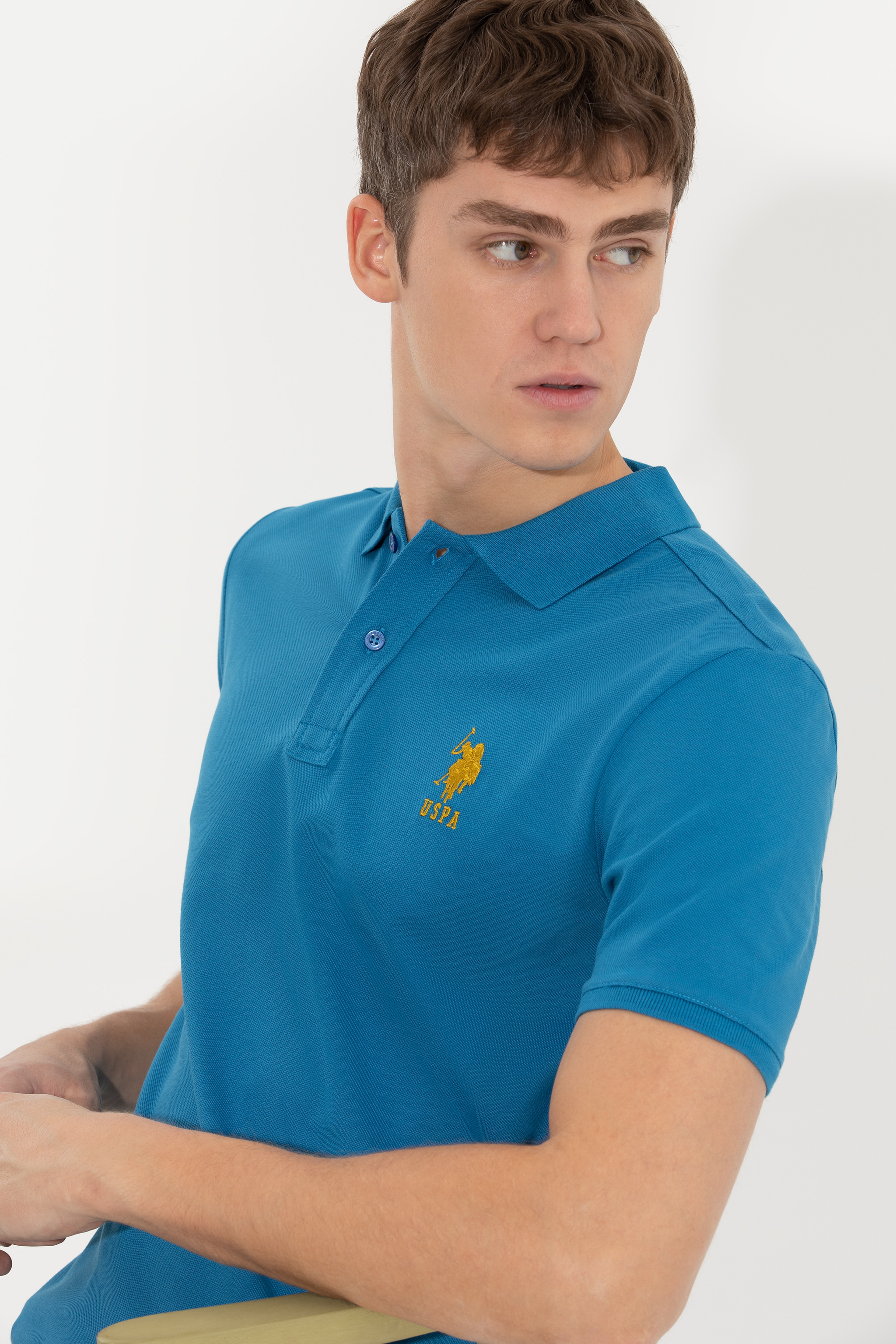 Erkek Petrol Basic Polo Yaka Tişört - Image 2