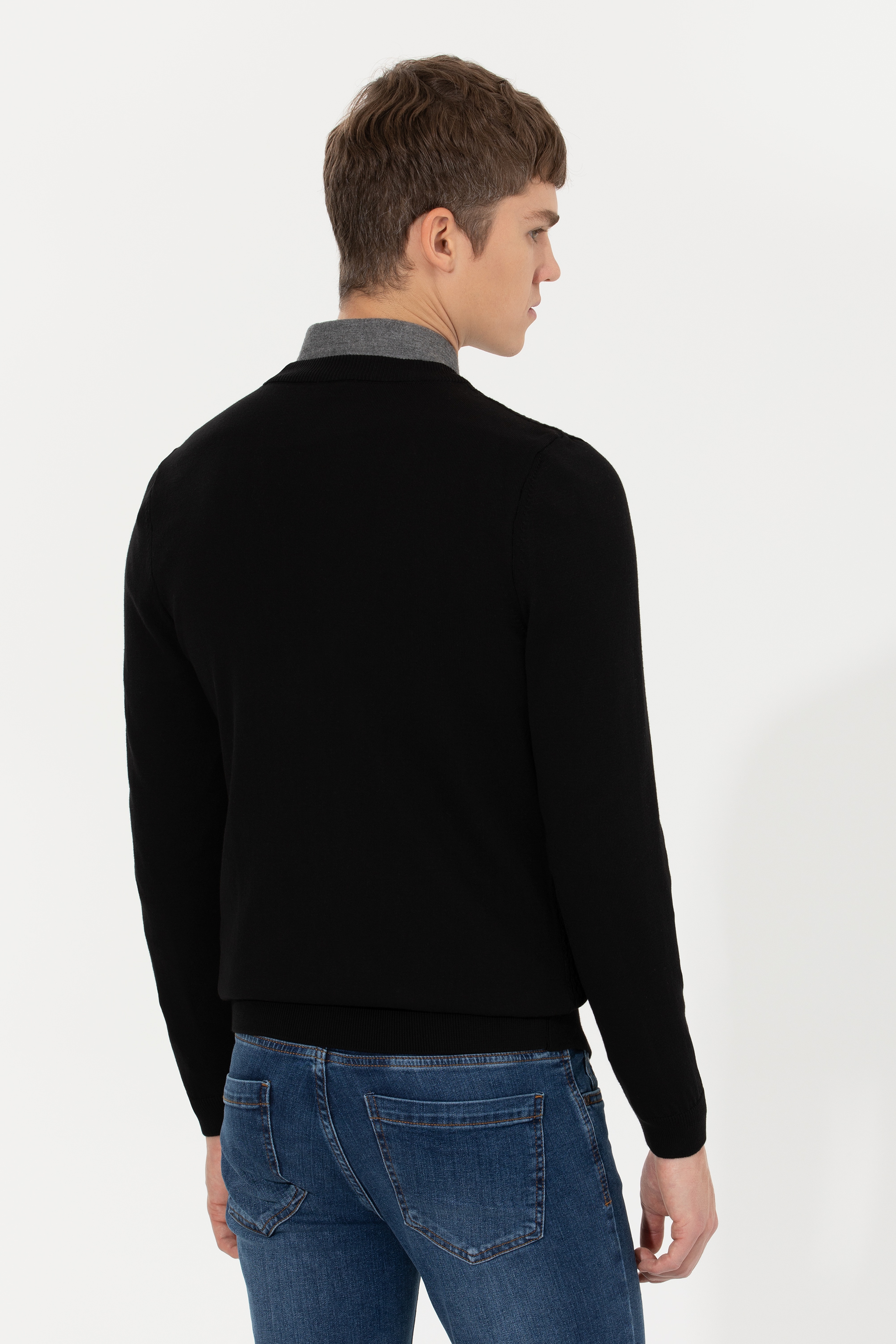 Erkek Siyah Basic Triko Hırka - Image 5
