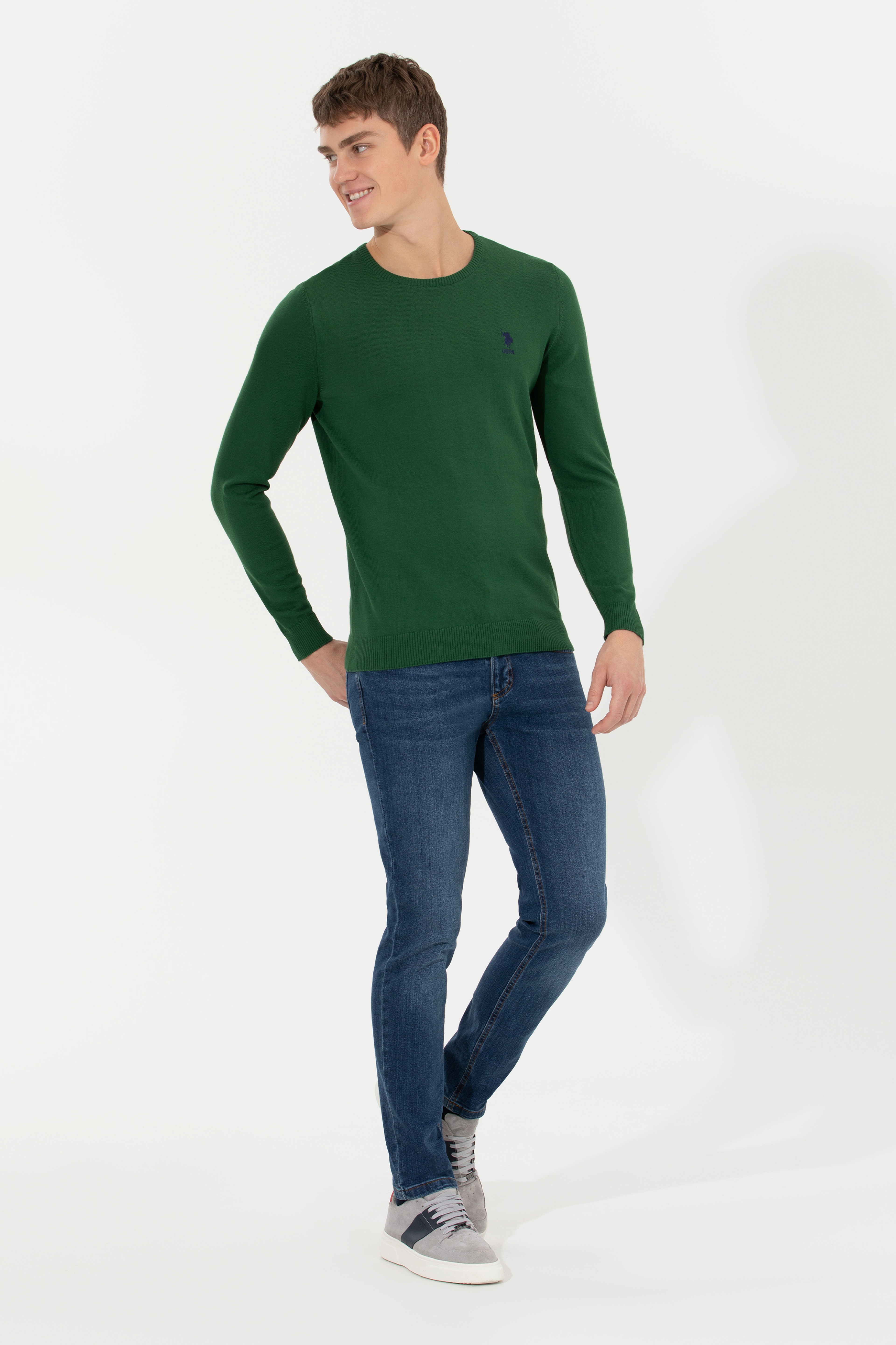 Erkek Yeşil Basic Kazak - Image 4