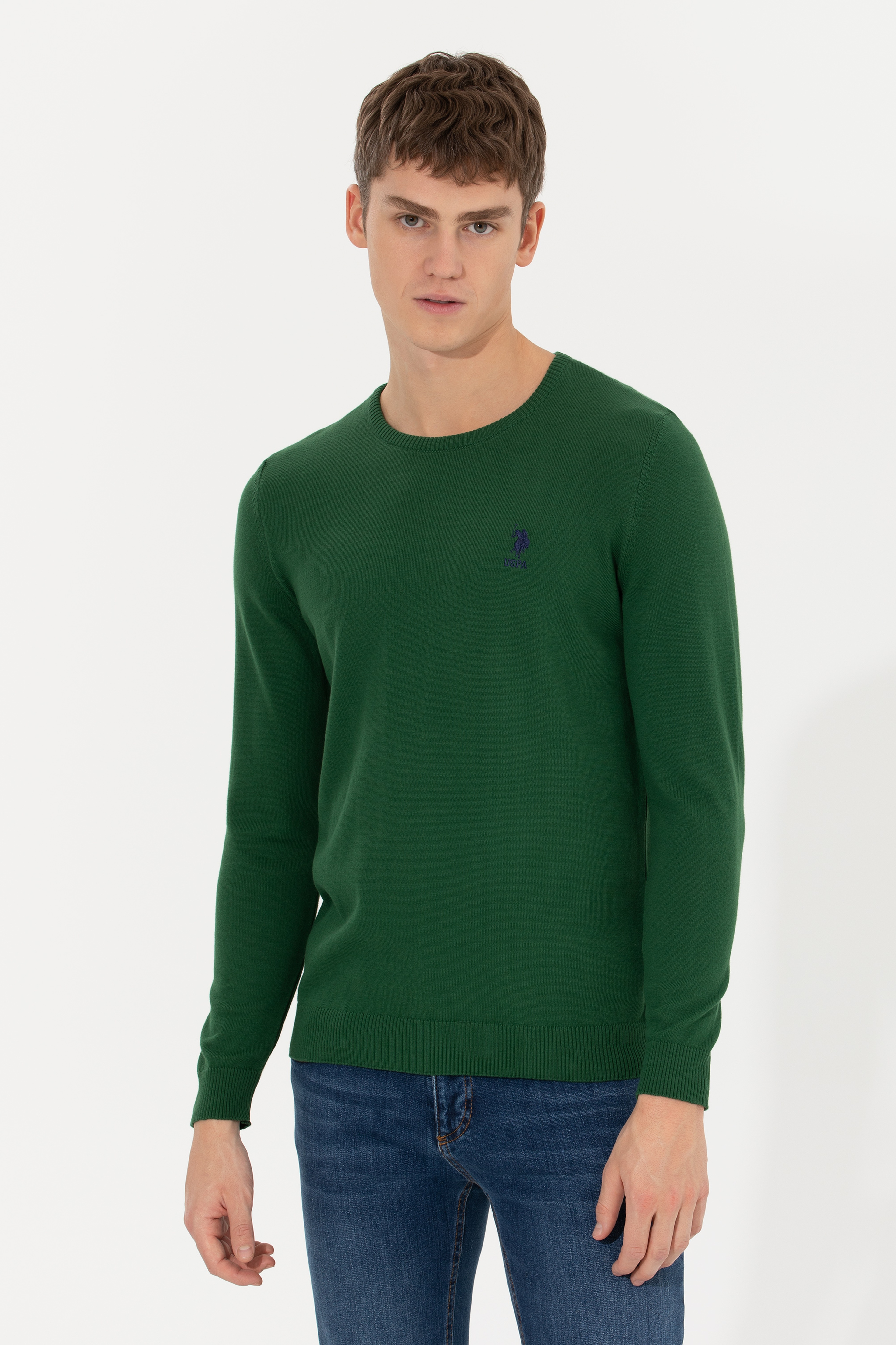 Erkek Yeşil Basic Kazak - Image 3