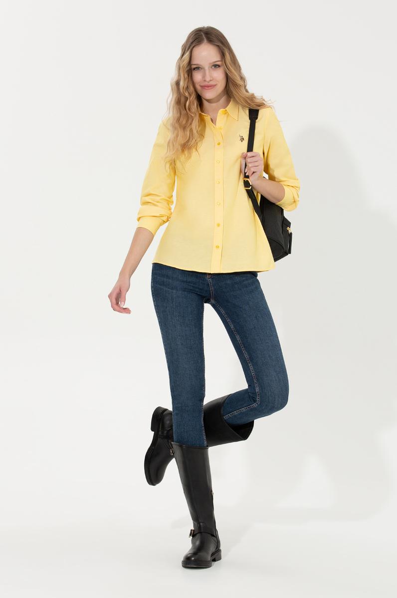 Kadın Açık Sarı Uzun Kollu Basic Gömlek