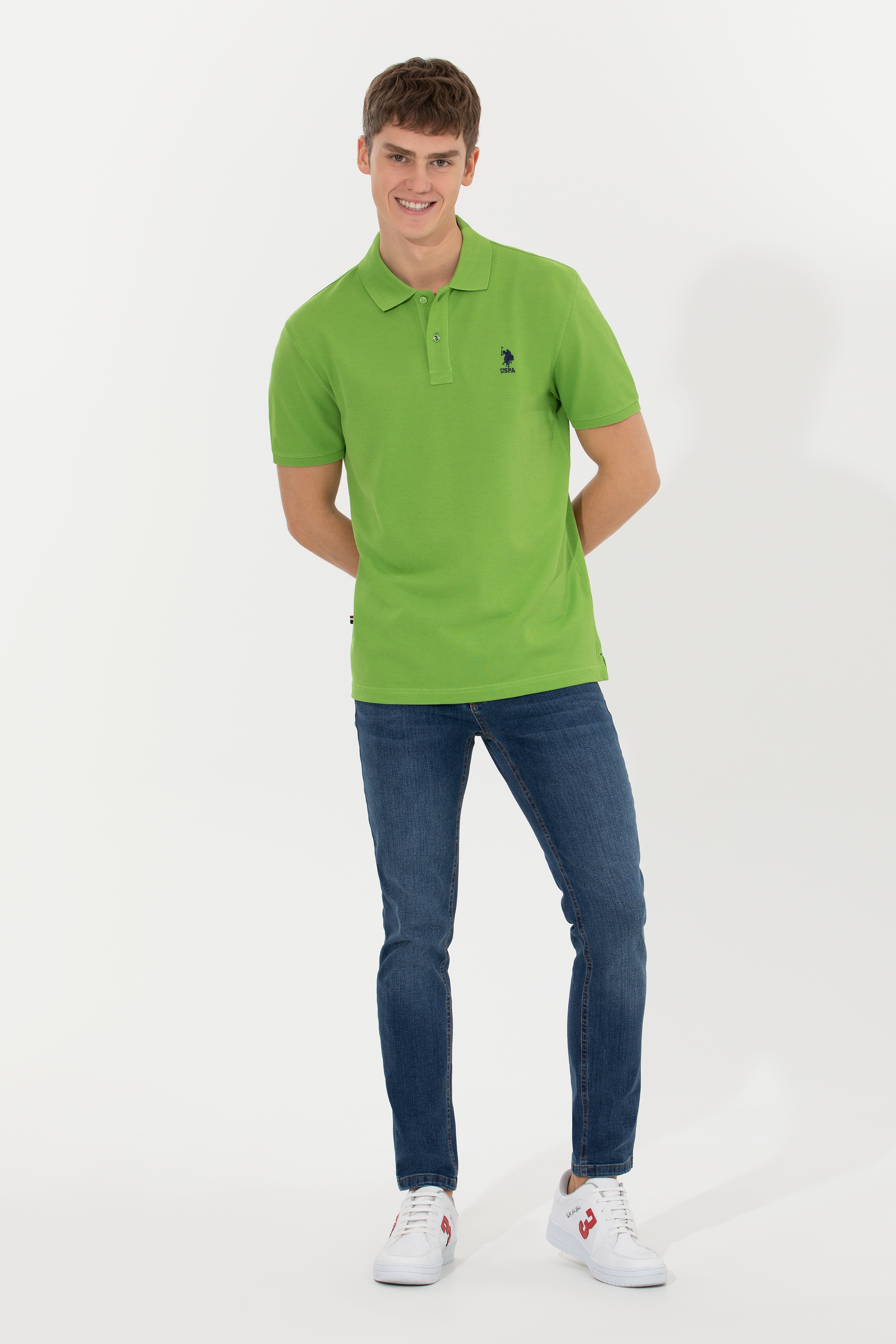 Erkek Yeşil Polo Yaka T-Shirt Basic - Image 4