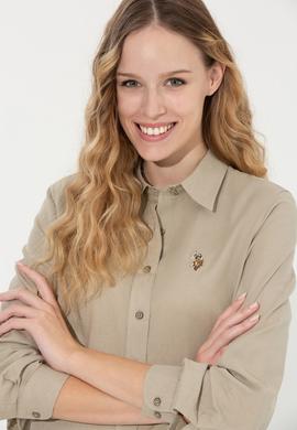 Kadın Haki Uzun Kollu Basic Gömlek - 50246464134