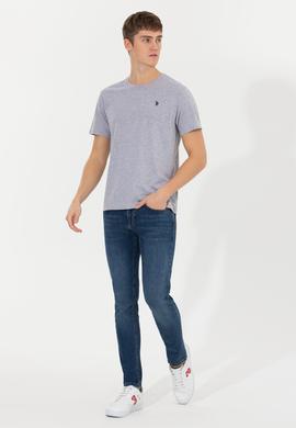 Erkek Gri Melanj Basic Bisiklet Yaka Tişört - 50249144037