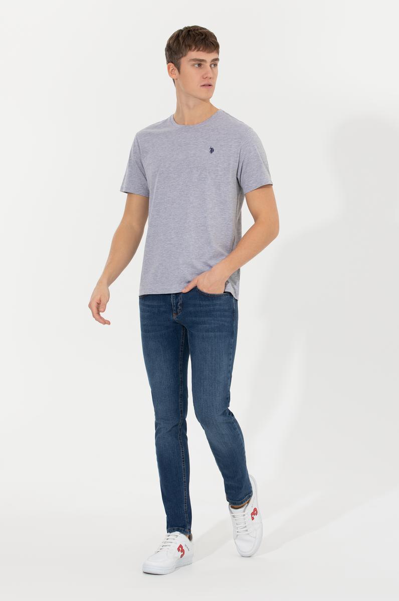 Erkek Gri Melanj Basic Bisiklet Yaka Tişört