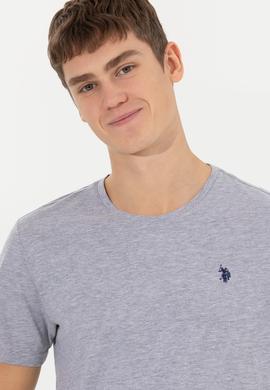 Erkek Gri Melanj Basic Bisiklet Yaka Tişört - 50249144037