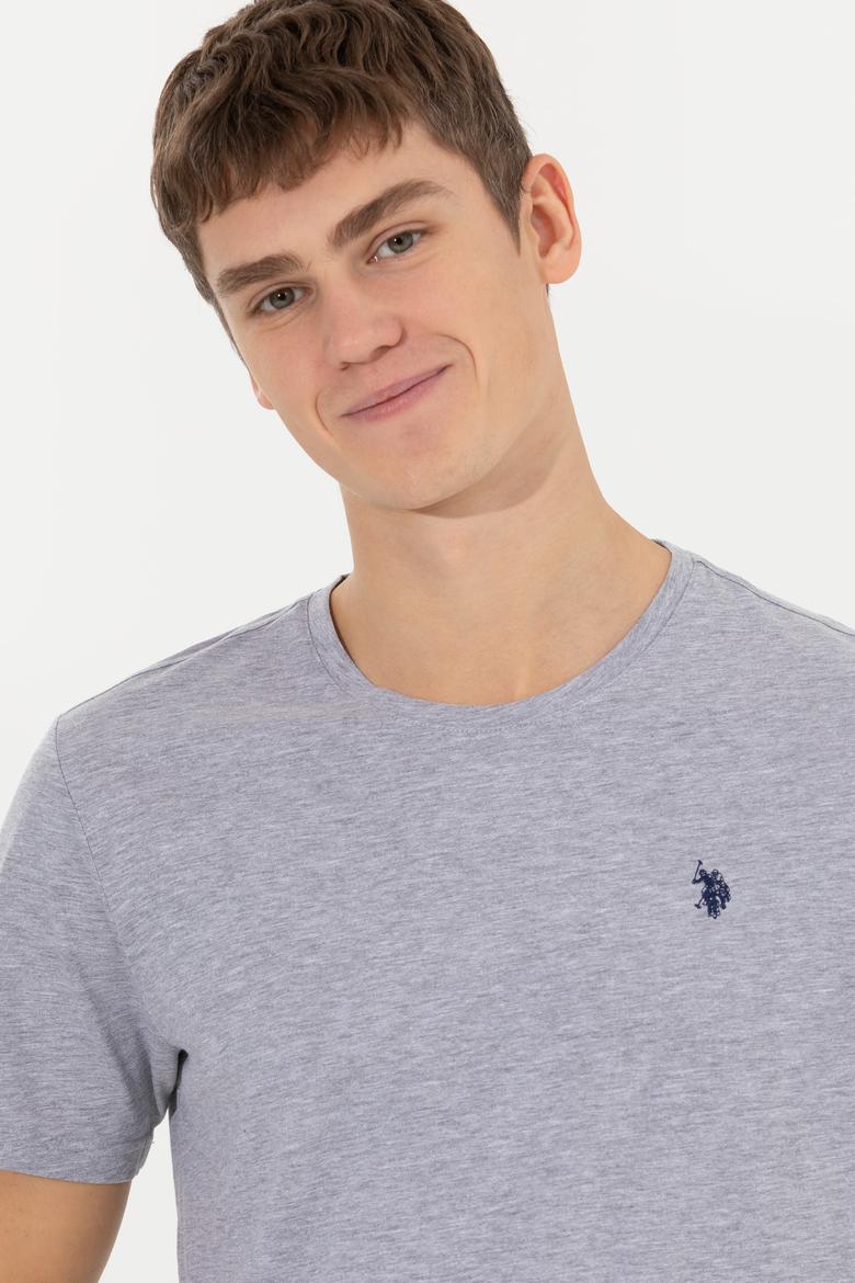 Erkek Gri Melanj Basic Bisiklet Yaka Tişört - 50249144037