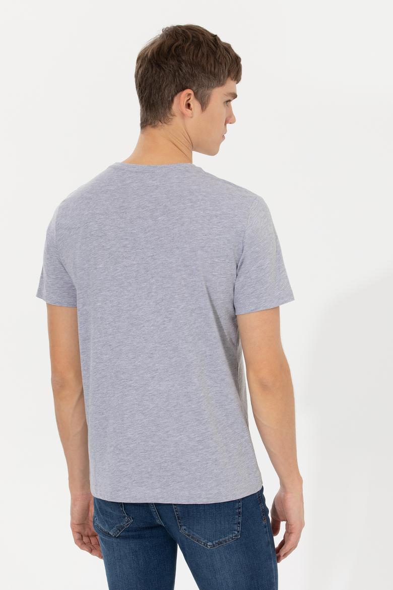 Erkek Gri Melanj Basic Bisiklet Yaka Tişört - 50249144037