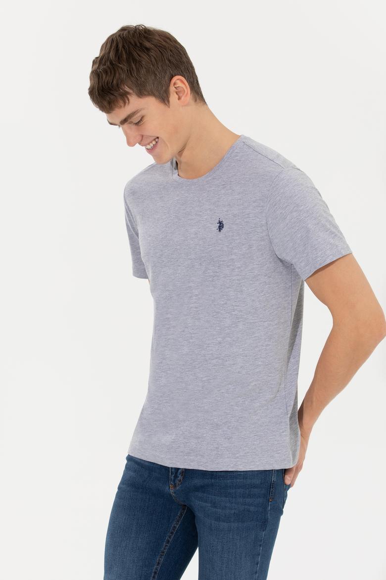 Erkek Gri Melanj Basic Bisiklet Yaka Tişört - 50249144037