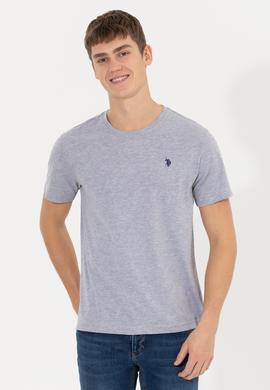 Erkek Gri Melanj Basic Bisiklet Yaka Tişört - 50249144037