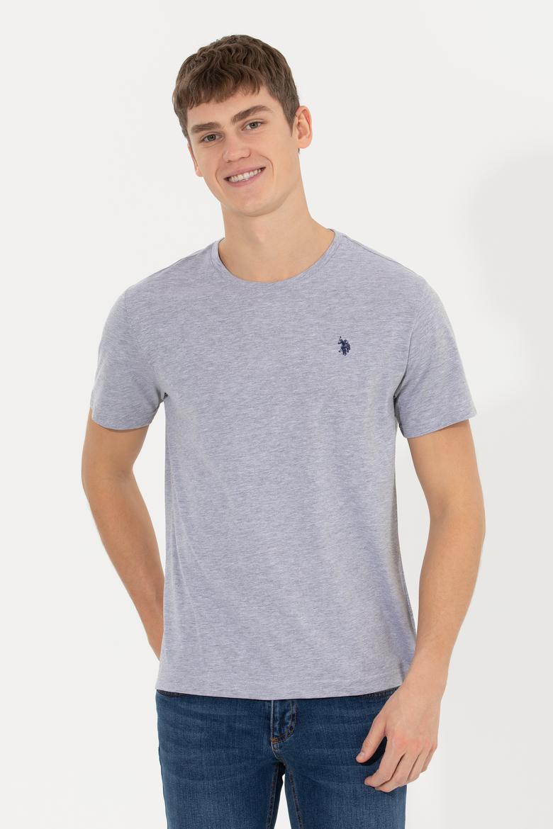 Erkek Gri Melanj Basic Bisiklet Yaka Tişört - 50249144037