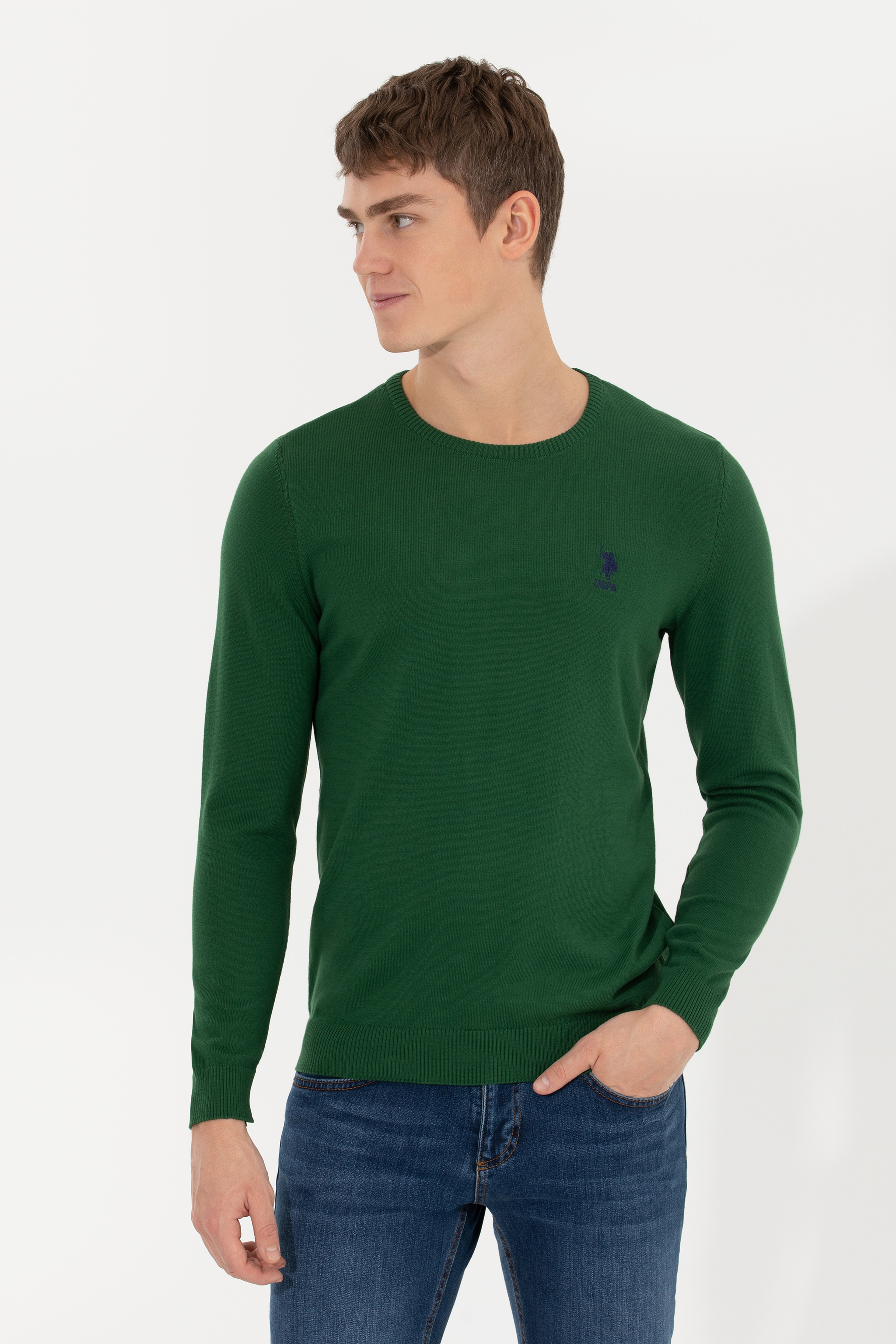 Erkek Yeşil Basic Kazak - Image 1
