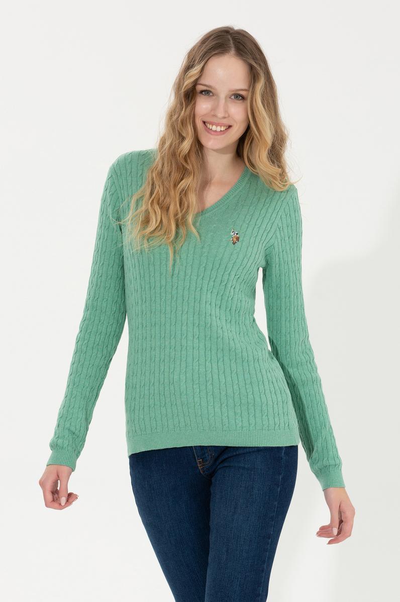 Kadın Mint Melanj Basic Kazak