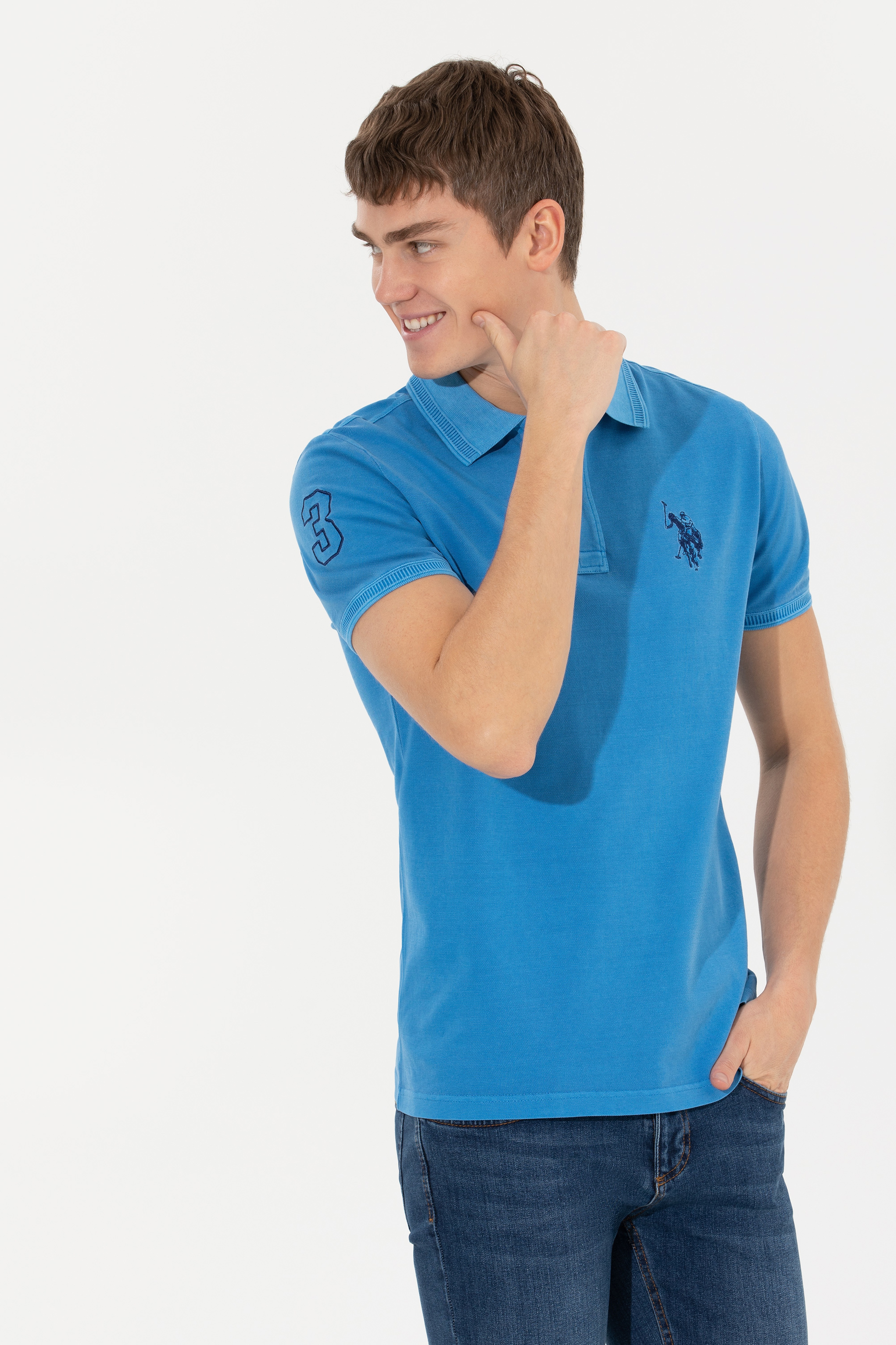 Erkek Petrol Basic Polo Yaka Tişört - Image 1