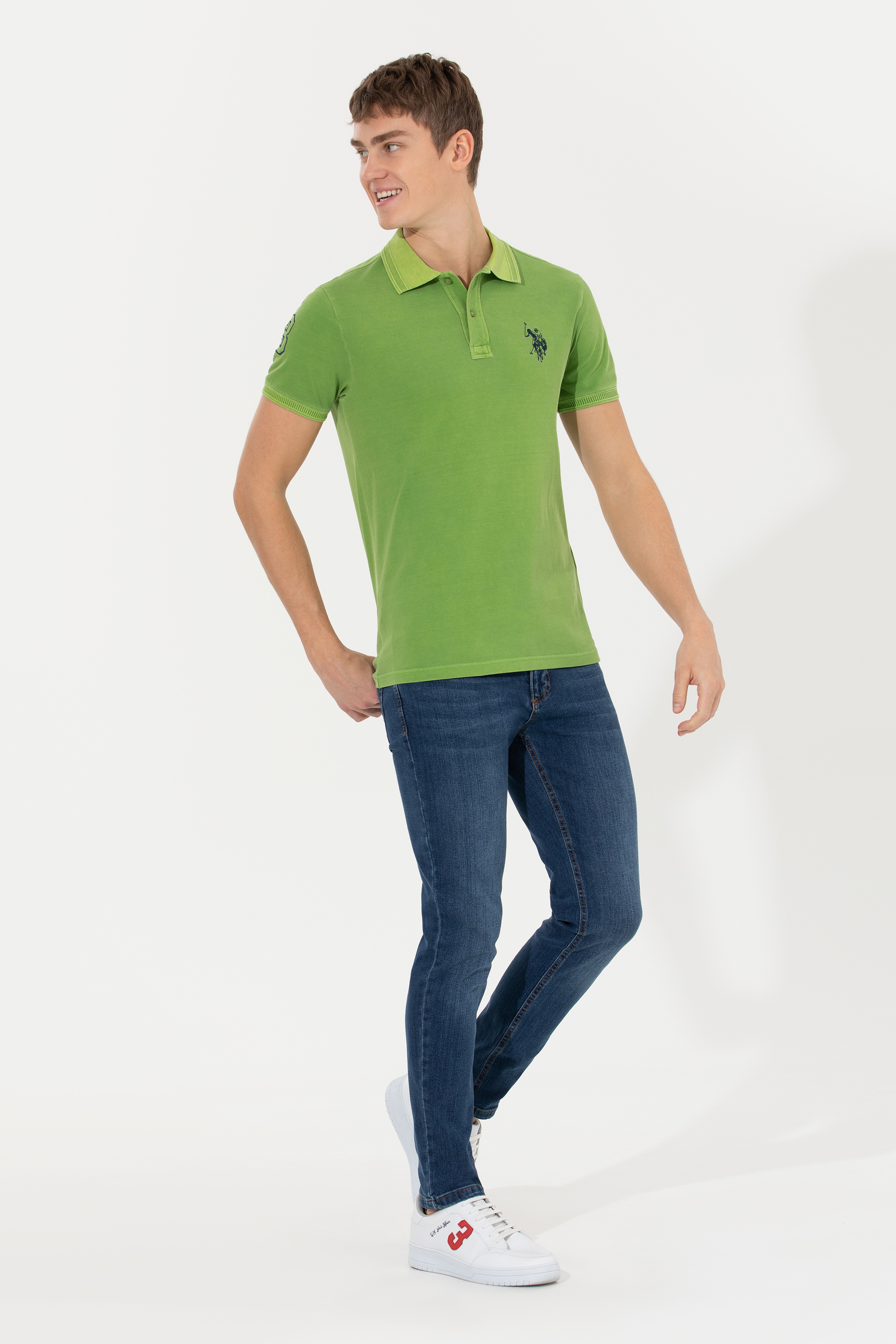 Erkek Yeşil Polo Yaka T-Shirt Basic