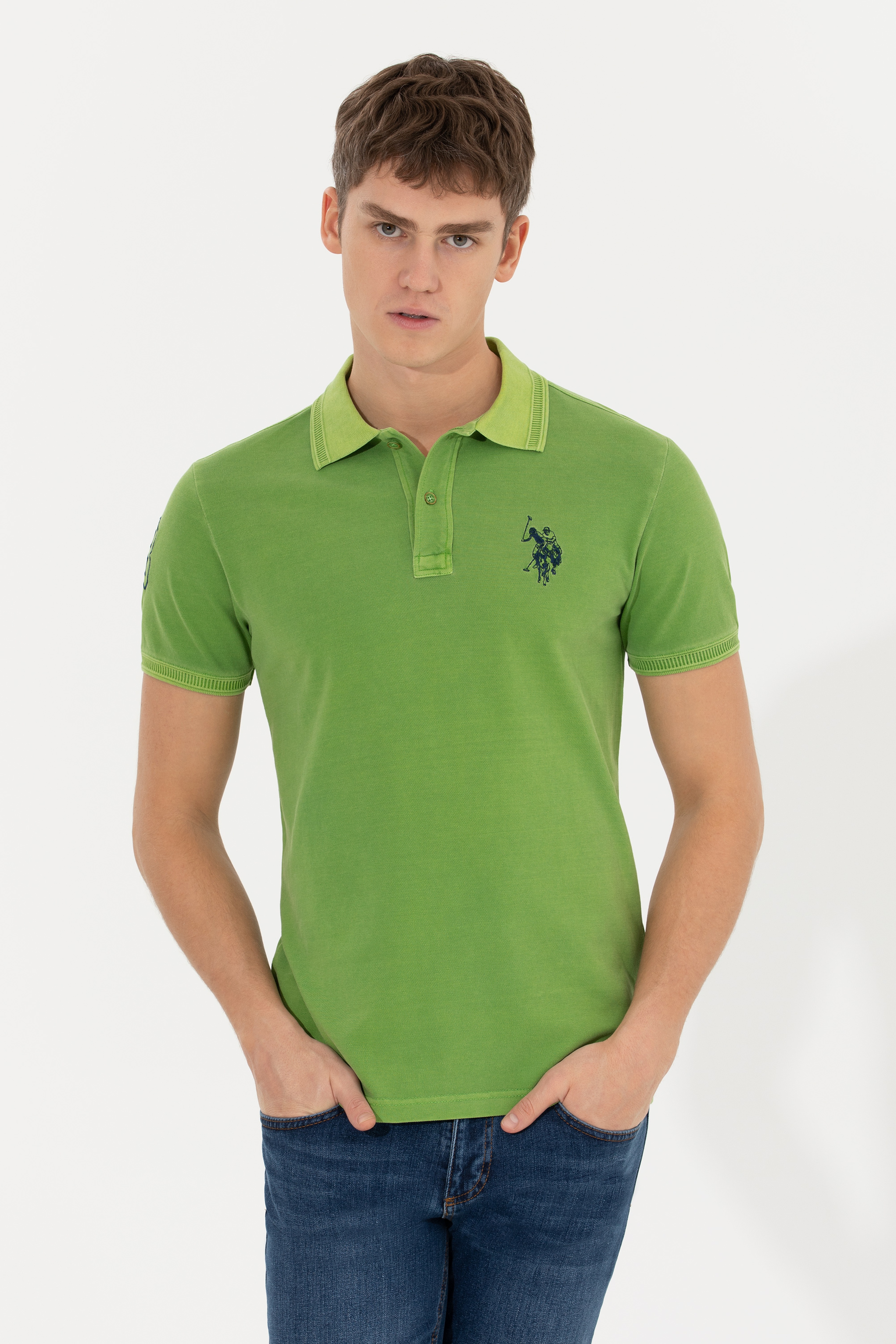 Erkek Yeşil Polo Yaka T-Shirt Basic - Image 1