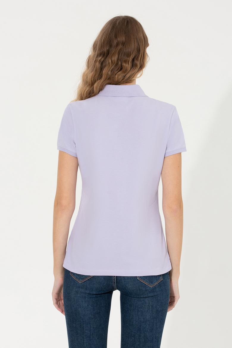 Kadın Lila Basic Polo Yaka Tişört - 50246278037