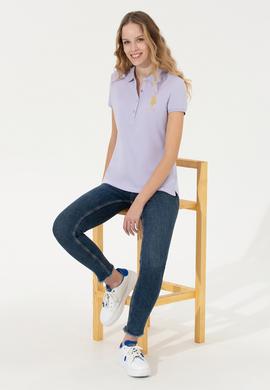 Kadın Lila Basic Polo Yaka Tişört - 50246278037