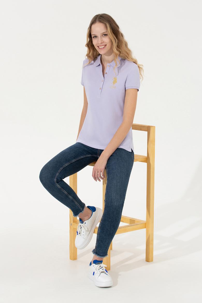 Kadın Lila Basic Polo Yaka Tişört - 50246278037