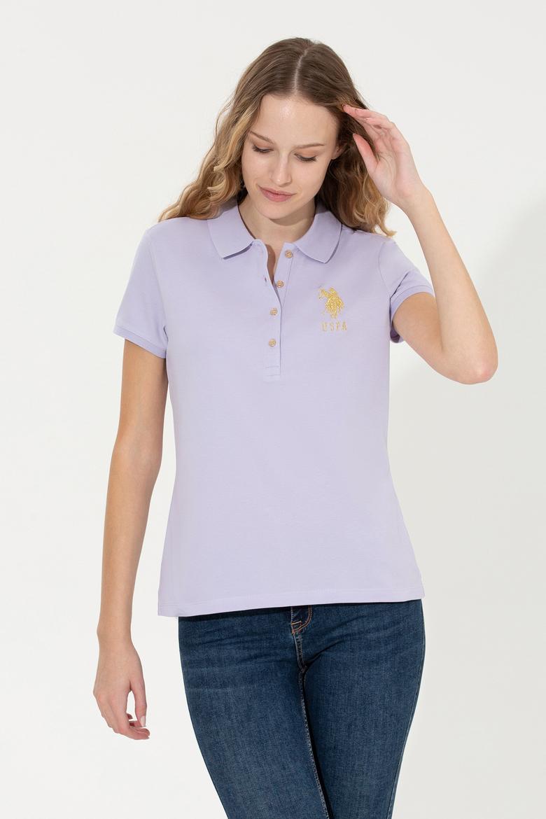 Kadın Lila Basic Polo Yaka Tişört - 50246278037