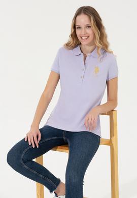 Kadın Lila Basic Polo Yaka Tişört - 50246278037