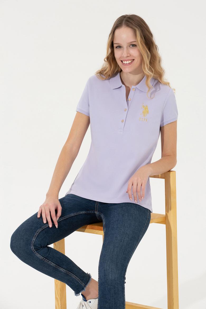 Kadın Lila Basic Polo Yaka Tişört