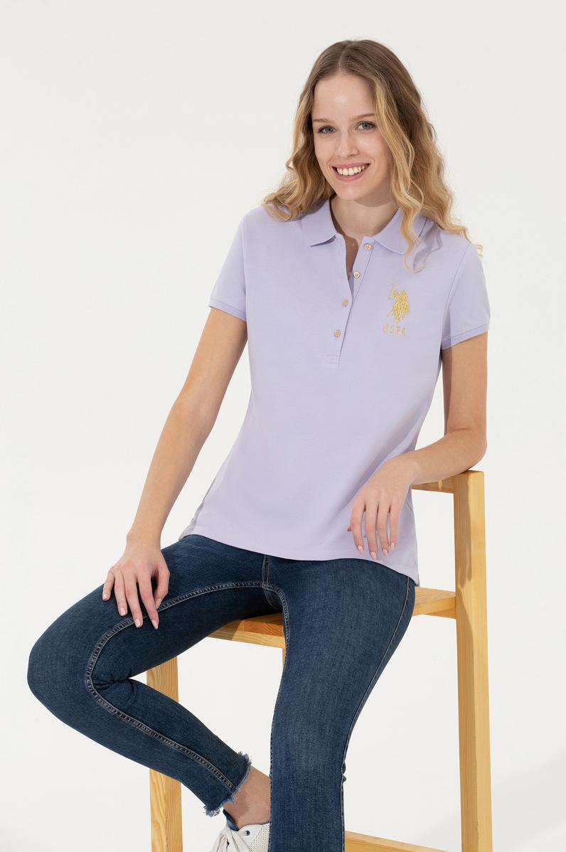 Kadın Lila Basic Polo Yaka Tişört