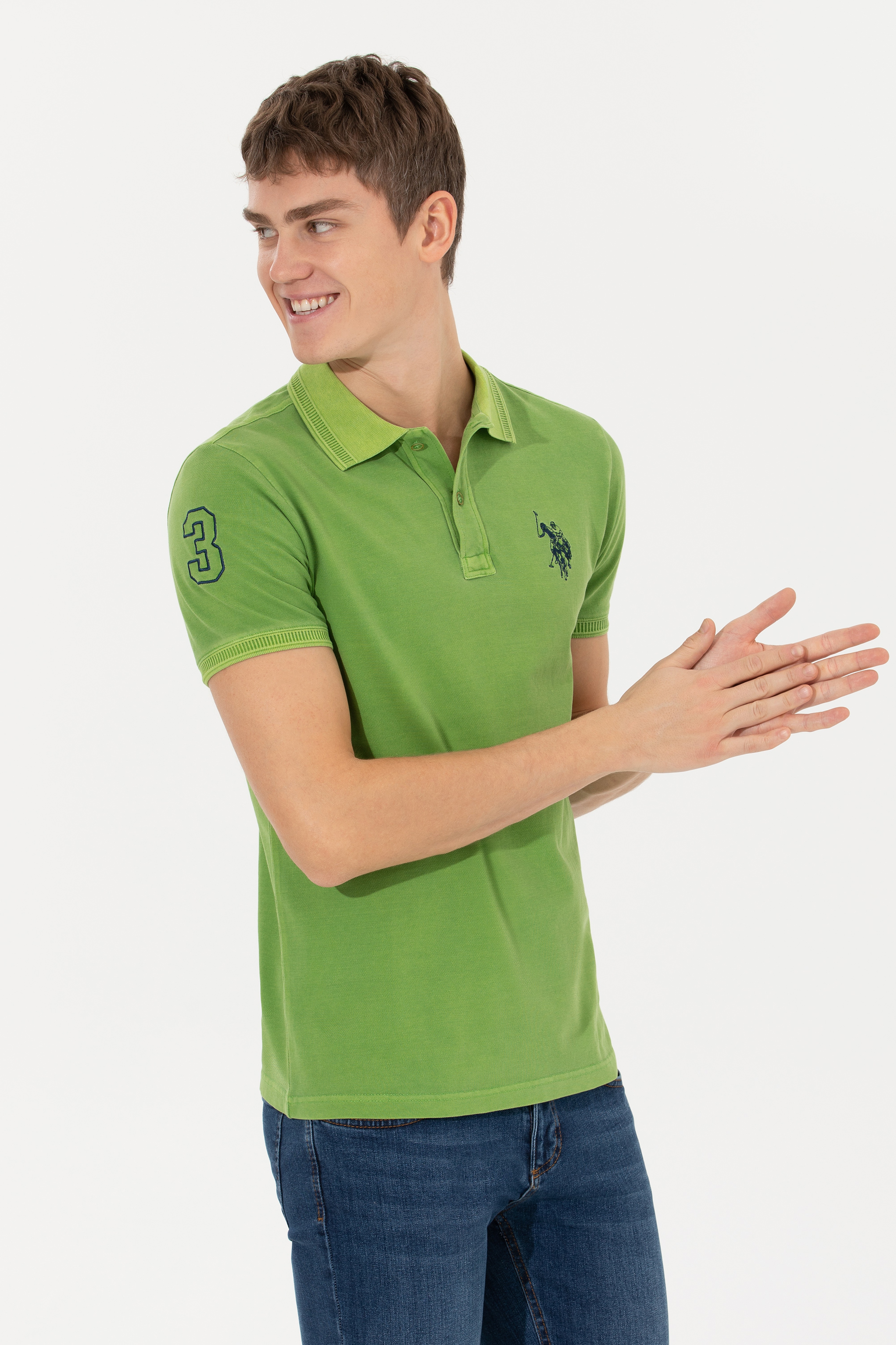 Erkek Yeşil Polo Yaka T-Shirt Basic