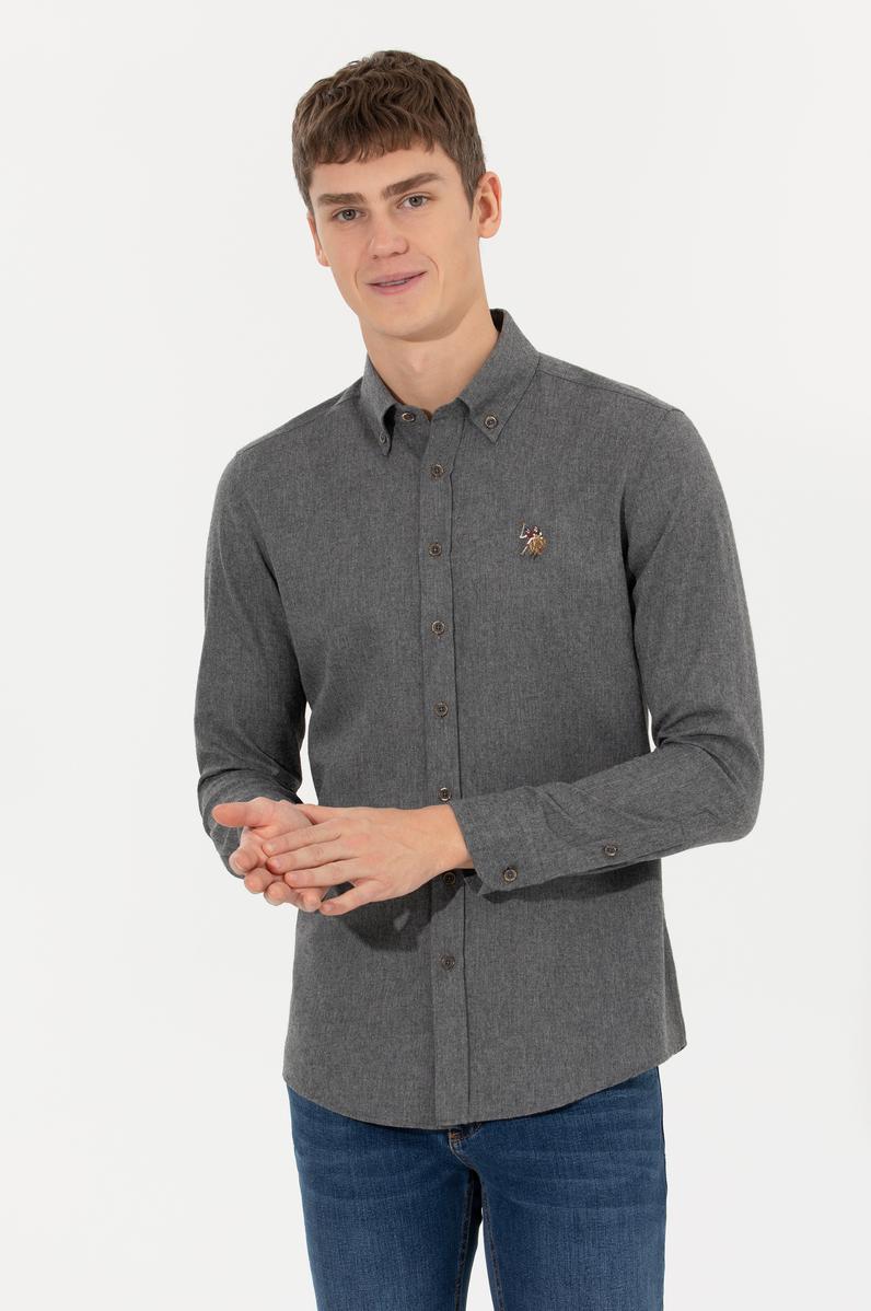 Erkek Antrasit Uzun Kollu Basic Gömlek