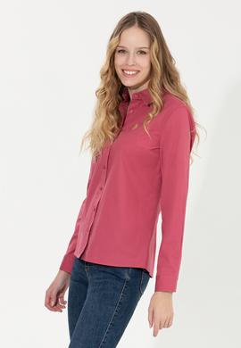 Kadın Pembe Uzun Kollu Basic Gömlek - 50256970052