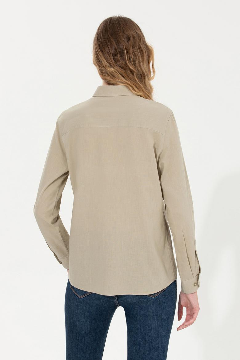 Kadın Haki Uzun Kollu Basic Gömlek - 50246464134