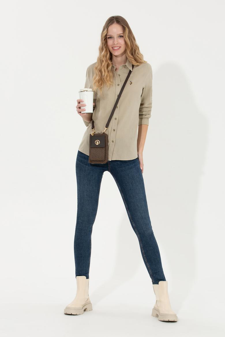 Kadın Haki Uzun Kollu Basic Gömlek