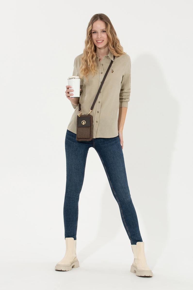 Kadın Haki Uzun Kollu Basic Gömlek