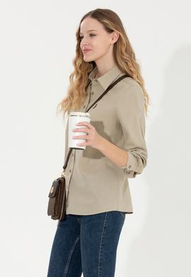 Kadın Haki Uzun Kollu Basic Gömlek - 50246464134