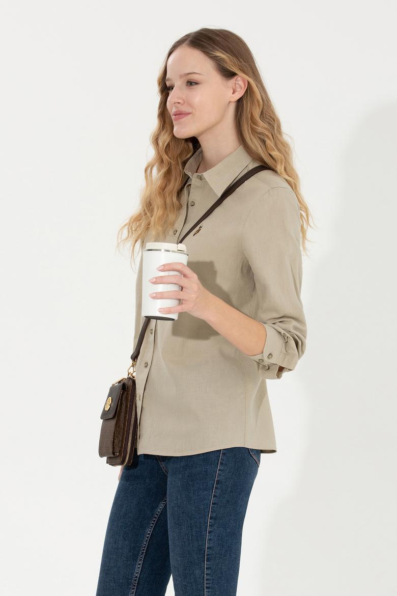 Kadın Haki Uzun Kollu Basic Gömlek - 50246464134