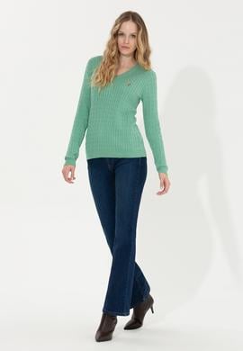 Kadın Mint Melanj Basic Kazak - 50255662065