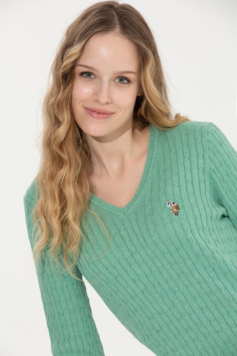 Kadın Mint Melanj Basic Kazak - 50255662065