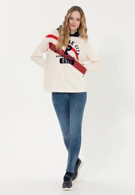 Kadın Ekru Kapüşonlu Sweatshirt - 50254420004