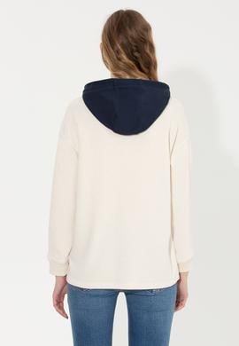 Kadın Ekru Kapüşonlu Sweatshirt - 50254420004