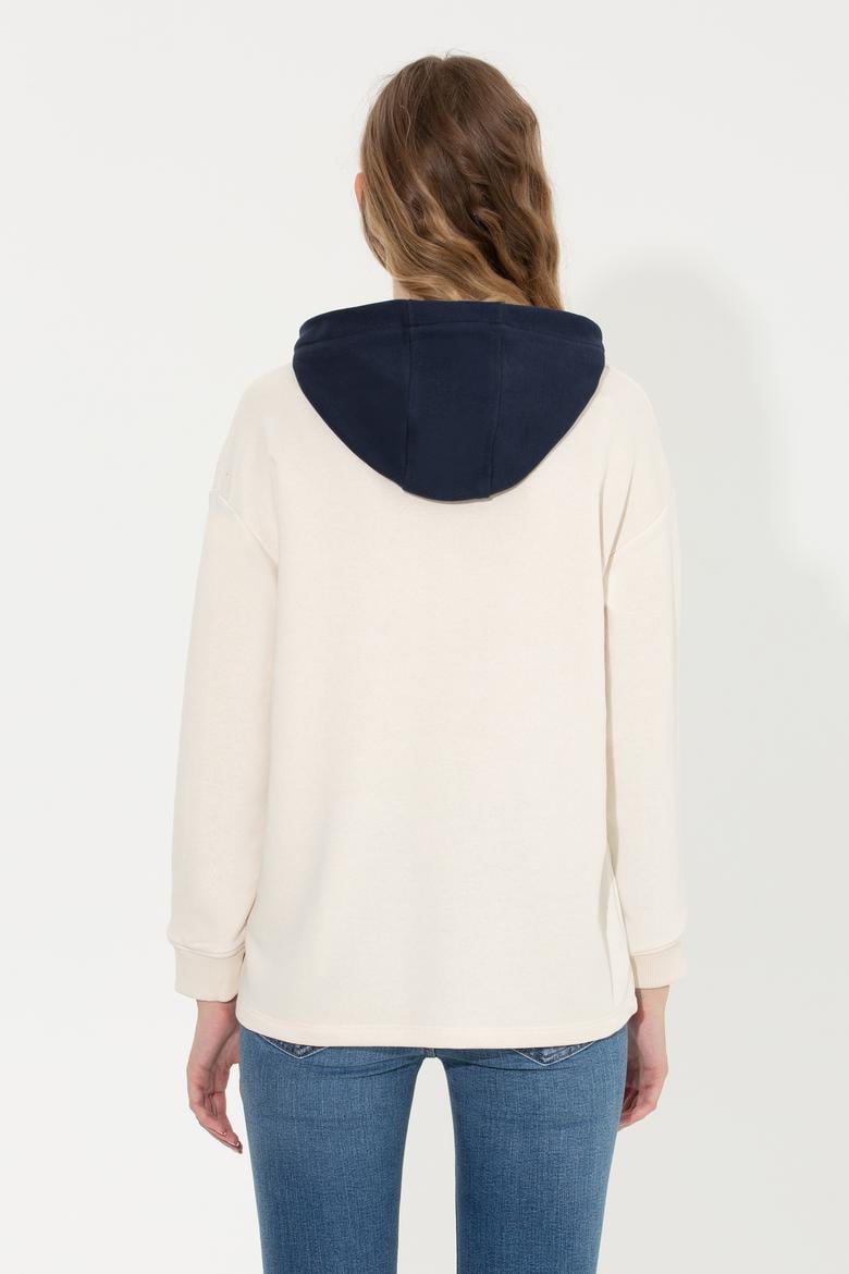 Kadın Ekru Kapüşonlu Sweatshirt - 50254420004