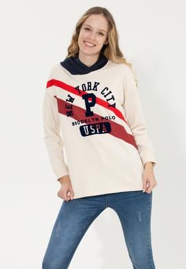 Kadın Ekru Kapüşonlu Sweatshirt - 50254420004