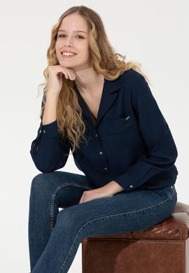 Kadın Lacivert Uzun Kollu Gömlek - 50256964015