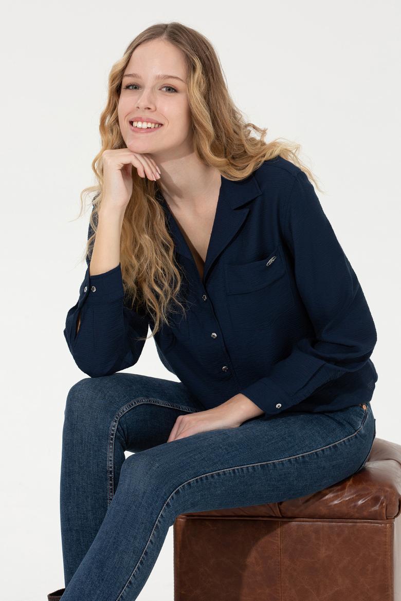 Kadın Lacivert Uzun Kollu Gömlek - 50256964015