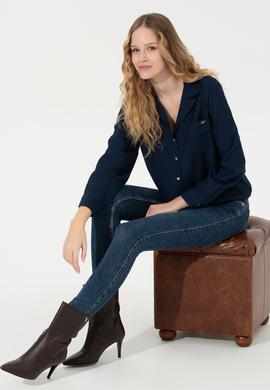 Kadın Lacivert Uzun Kollu Gömlek - 50256964015