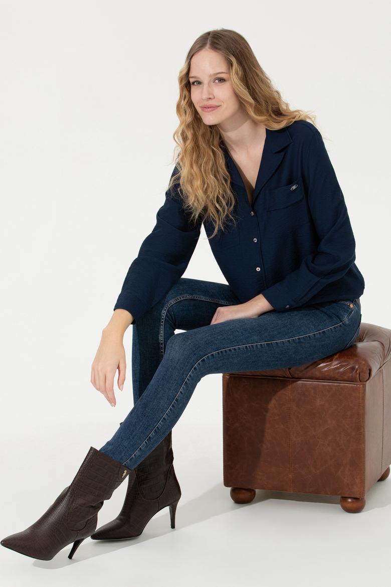 Kadın Lacivert Uzun Kollu Gömlek - 50256964015