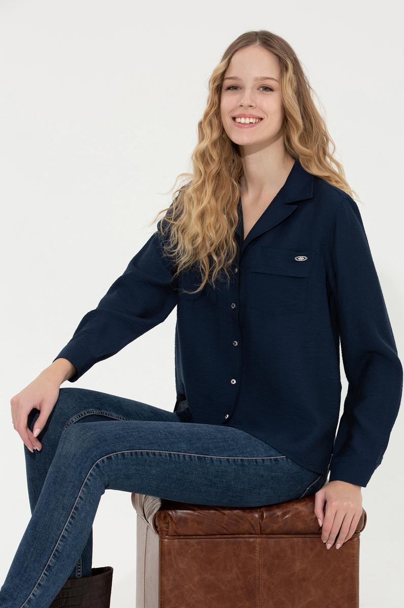 Kadın Lacivert Uzun Kollu Gömlek