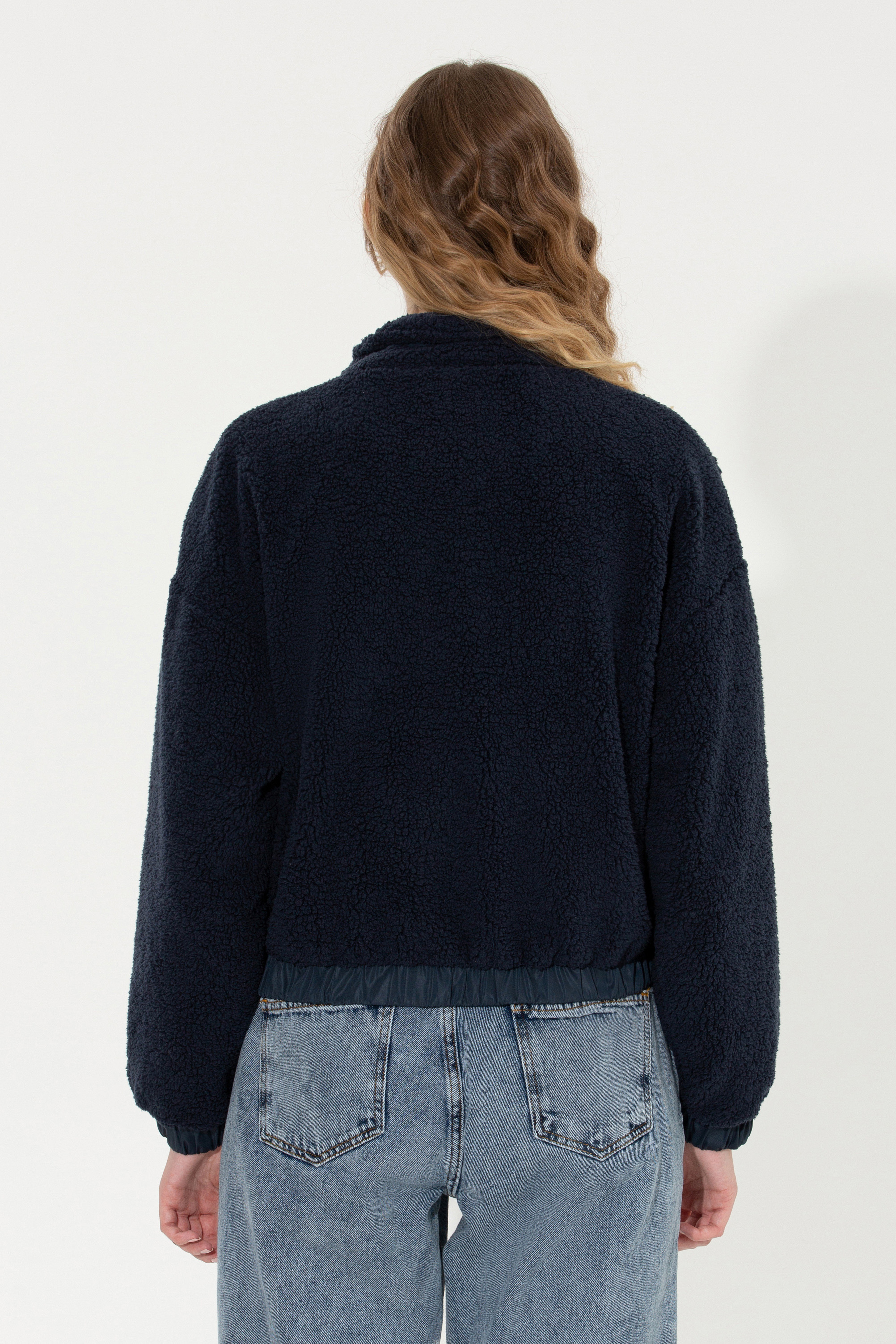 Kadın Lacivert Fermuarlı Sweatshirt - Image 5